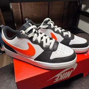 Nike Court Borough Low 2 GS in White, Black, and Total Orange
